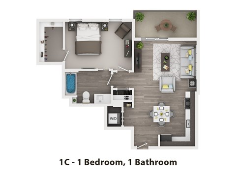 Floor plan for 1 bed, 1 bath, 685 sqft